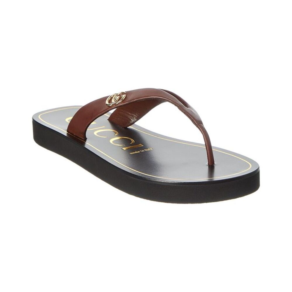 Gucci Double G Leather Sandal, Black